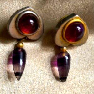 Amethyst and Silver Post Earrings with Teardrops